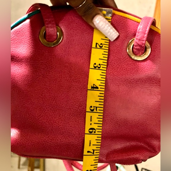 80s Pink Leather Shoulder Bag Handbag Retro with tassels on zipper - Picture 8 of 14